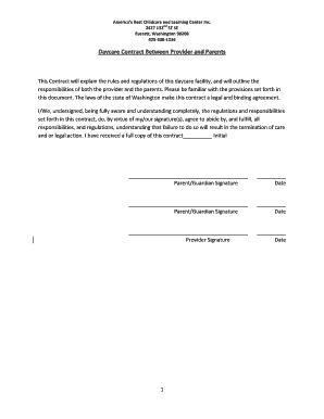 Daycare Contract Between Provider and Parents