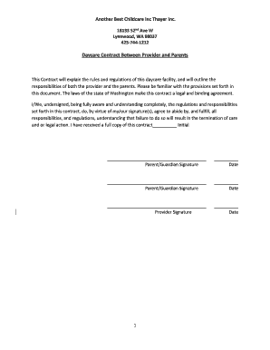 Washington Daycare Contract
