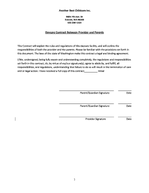 Daycare Contract Between Provider and Parents
