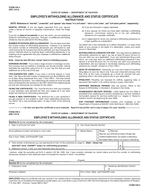Hawaii Employee Withholding Allowance Certificate
