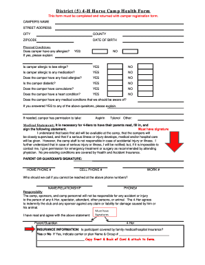 4-H Horse Camp Health Form
