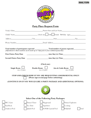 Party Place Request Form