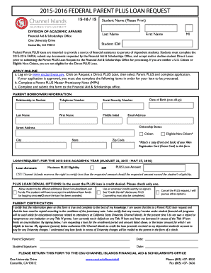 2015-2016 Federal Parent PLUS Loan Request