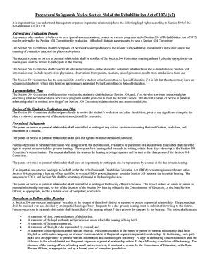 Fillable Online Procedural Safeguards Notice Section 504 of the ...