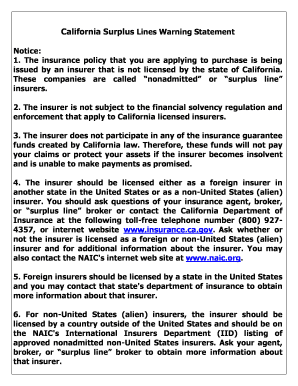 California Surplus Lines Warning Statement