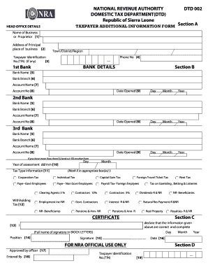 Sierra Leone Taxpayer Additional Information Form