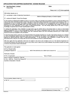 Application for Shipping Guarantee