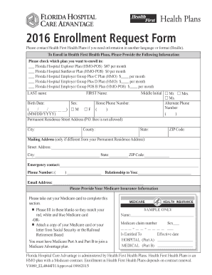 2016 Health First Health Plans Enrollment Form