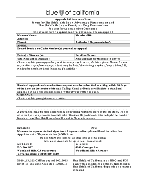 Blue Shield Medicare Appeal and Grievance Form