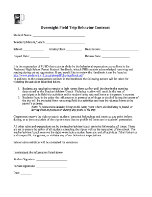 Overnight Field Trip Behavior Contract