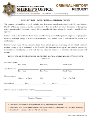 Monterey County Criminal History Check Request