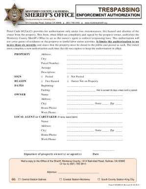 Monterey County Trespassing Enforcement Authorization