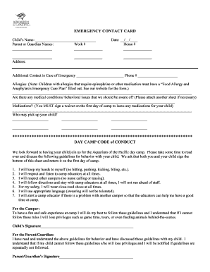 Emergency Contact Card and Waiver
