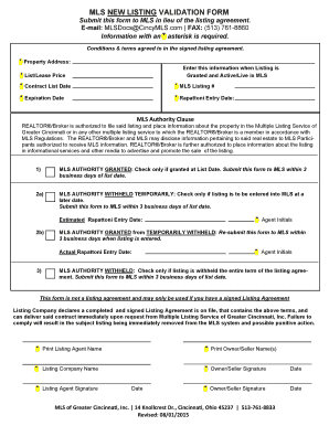 MLS New Listing Validation Form