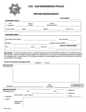CSU San Bernardino Police Impound Hearing Request