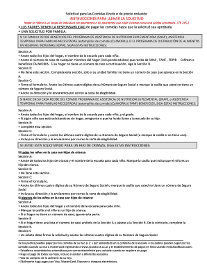 Solicitud para las Comidas Gratis o de precio reducido