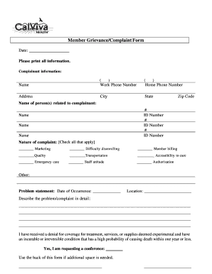 Member Grievance Complaint Form