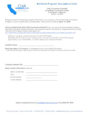 Exhibitor Program Description Form