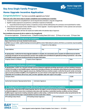 Bay Area Single Family Home Upgrade Incentive Application
