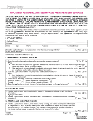 Application for Information Security and Privacy Liability Coverage