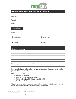 Repair Request Form and Checklist