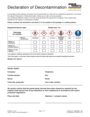 Declaration of Decontamination