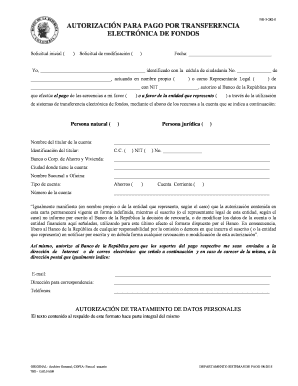 AUTORIZACIÓN PARA PAGO POR TRANSFERENCIA ELECTRÓNICA DE FONDOS