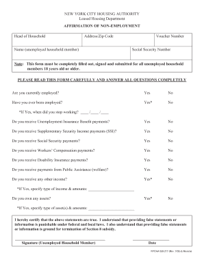 NYCHA Affirmation of Non-Employment