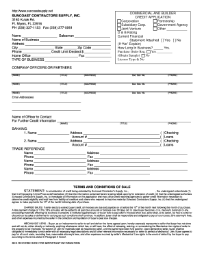 Suncoast Contractors Supply Credit Application
