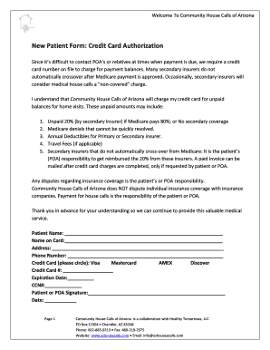 Community House Calls Credit Card Authorization Form