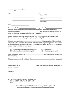 Special Education Language Services Request Letter