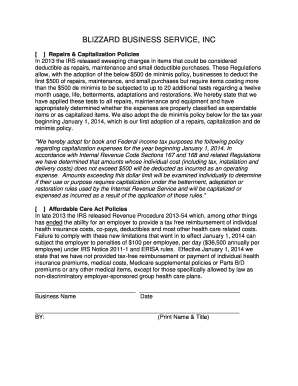 IRS Repairs and Capitalization Policy Adoption