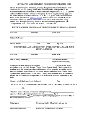 Advocate's Authorization to Seek Massachusetts CORI