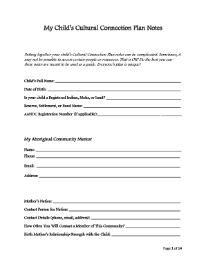 Child’s Cultural Connection Plan Notes