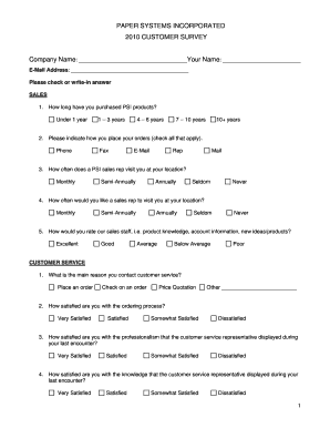 2010 Customer Survey Form