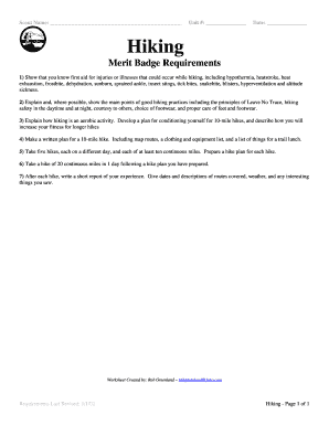 Hiking Merit Badge Worksheet