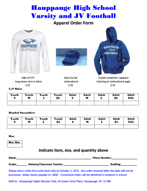 Fillable Online HHS Football Apparel Order Form - Hauppauge School ...