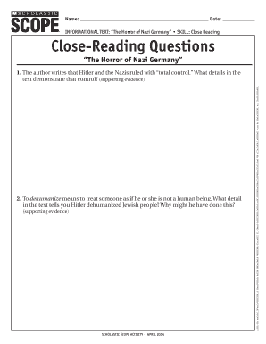 Questionnaire directions example - Close-Reading Questions - Scope - Scholastic