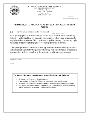 Permission to Photograph Student Form