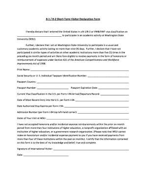 B-1/B-2 Short-Term Visitor Declaration Form