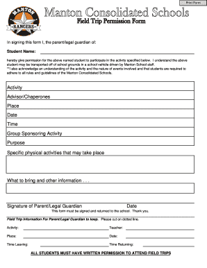 Field Trip Permission Form