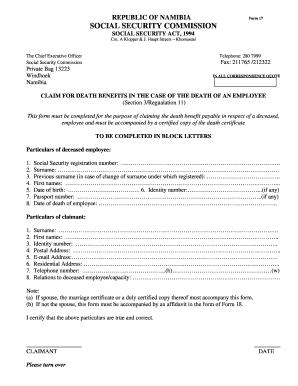 Namibia Death Benefit Claim Form