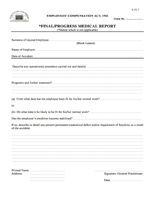 Employees' Compensation Act Medical Report
