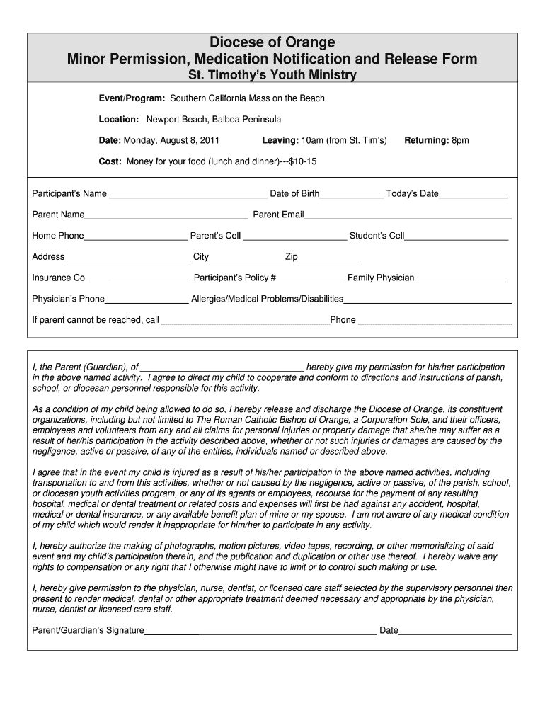 minor notification release form Preview on Page 1