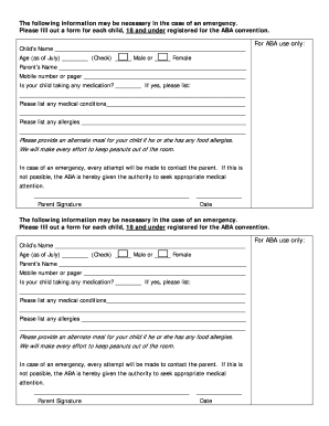 ABA Convention Child Emergency Form