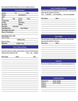 Funeral Pre-Planning Worksheet