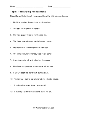 Prepositions Worksheet