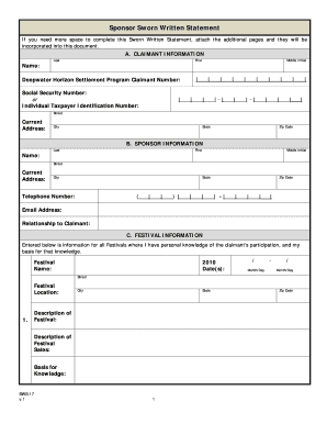 Sponsor Sworn Written Statement
