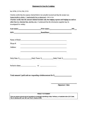 Statement in Lieu for Lodging