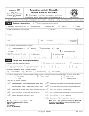 FinCEN Form 109 Suspicious Activity Report